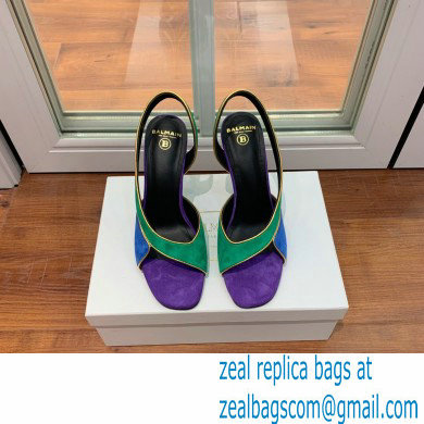 Balmain Heel 9.5cm Macy Slingback Sandals Green/Blue/Purple 2022