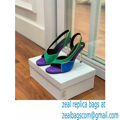 Balmain Heel 9.5cm Macy Slingback Sandals Green/Blue/Purple 2022 - Click Image to Close