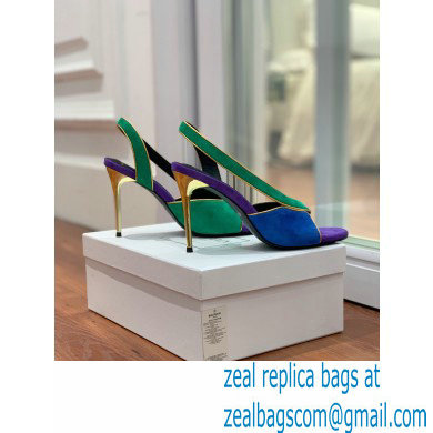 Balmain Heel 9.5cm Macy Slingback Sandals Green/Blue/Purple 2022 - Click Image to Close