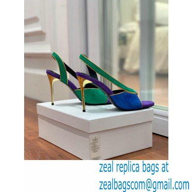 Balmain Heel 9.5cm Macy Slingback Sandals Green/Blue/Purple 2022