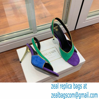 Balmain Heel 9.5cm Macy Slingback Sandals Green/Blue/Purple 2022 - Click Image to Close