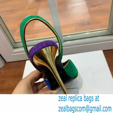 Balmain Heel 9.5cm Macy Slingback Sandals Green/Blue/Purple 2022 - Click Image to Close