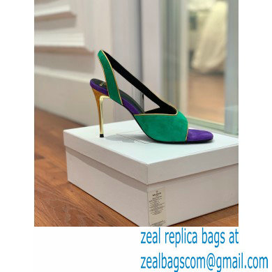 Balmain Heel 9.5cm Macy Slingback Sandals Green/Blue/Purple 2022 - Click Image to Close