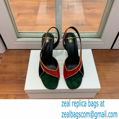 Balmain Heel 9.5cm Macy Slingback Sandals Red/Black/Green 2022