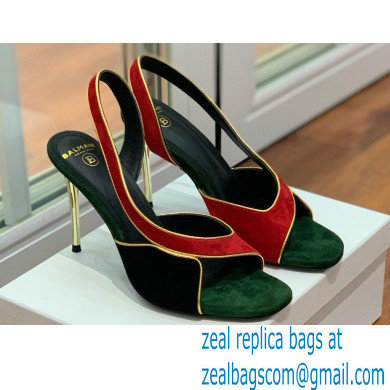 Balmain Heel 9.5cm Macy Slingback Sandals Red/Black/Green 2022