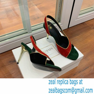 Balmain Heel 9.5cm Macy Slingback Sandals Red/Black/Green 2022