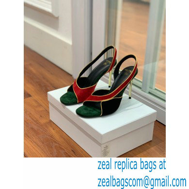 Balmain Heel 9.5cm Macy Slingback Sandals Red/Black/Green 2022