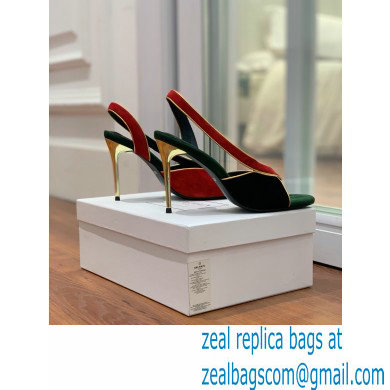 Balmain Heel 9.5cm Macy Slingback Sandals Red/Black/Green 2022 - Click Image to Close