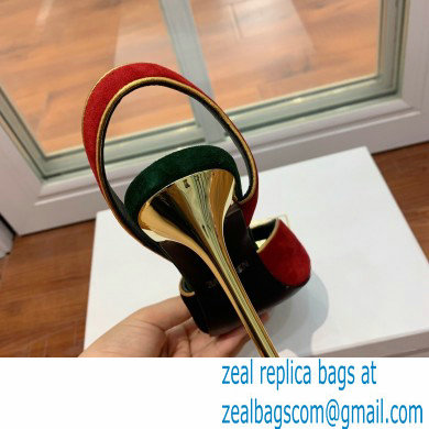 Balmain Heel 9.5cm Macy Slingback Sandals Red/Black/Green 2022 - Click Image to Close