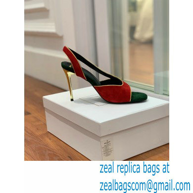 Balmain Heel 9.5cm Macy Slingback Sandals Red/Black/Green 2022