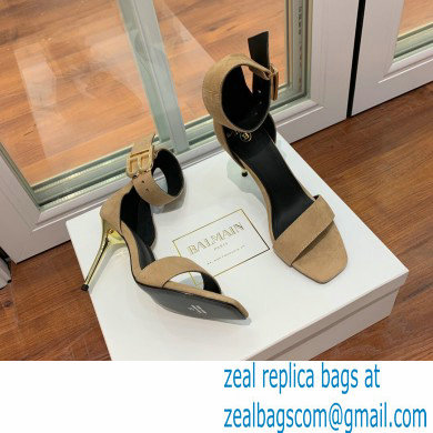 Balmain Heel 9.5cm Rudie Sandals Suede Beige 2022 - Click Image to Close