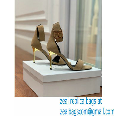 Balmain Heel 9.5cm Rudie Sandals Suede Beige 2022