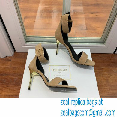 Balmain Heel 9.5cm Rudie Sandals Suede Beige 2022 - Click Image to Close