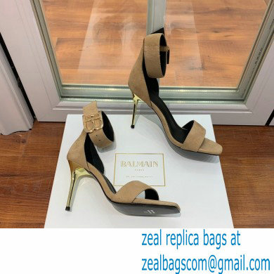 Balmain Heel 9.5cm Rudie Sandals Suede Beige 2022