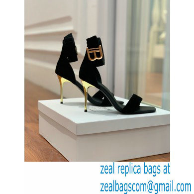 Balmain Heel 9.5cm Rudie Sandals Suede Black 2022 - Click Image to Close