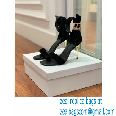 Balmain Heel 9.5cm Rudie Sandals Suede Black 2022 - Click Image to Close