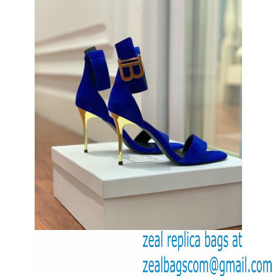 Balmain Heel 9.5cm Rudie Sandals Suede Blue 2022 - Click Image to Close