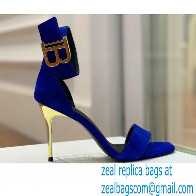 Balmain Heel 9.5cm Rudie Sandals Suede Blue 2022 - Click Image to Close