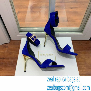 Balmain Heel 9.5cm Rudie Sandals Suede Blue 2022 - Click Image to Close