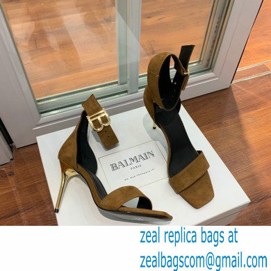 Balmain Heel 9.5cm Rudie Sandals Suede Brown 2022 - Click Image to Close