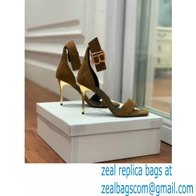 Balmain Heel 9.5cm Rudie Sandals Suede Brown 2022