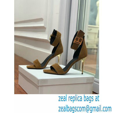 Balmain Heel 9.5cm Rudie Sandals Suede Brown 2022