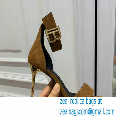 Balmain Heel 9.5cm Rudie Sandals Suede Brown 2022