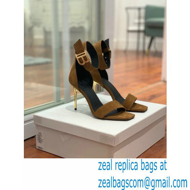 Balmain Heel 9.5cm Rudie Sandals Suede Brown 2022