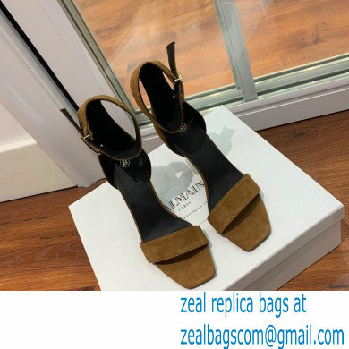 Balmain Heel 9.5cm Rudie Sandals Suede Brown 2022 - Click Image to Close