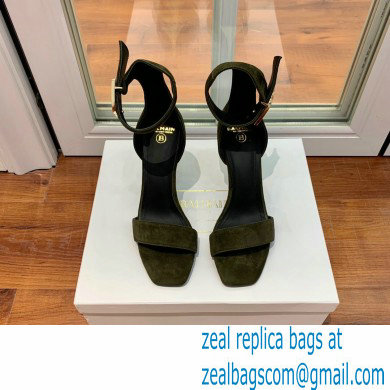 Balmain Heel 9.5cm Rudie Sandals Suede Dark Green 2022 - Click Image to Close