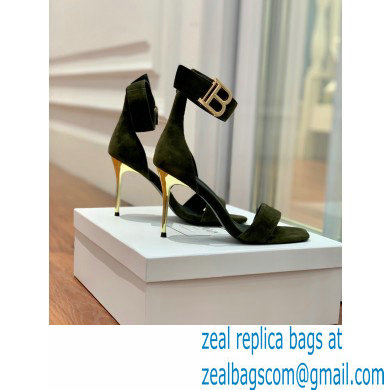 Balmain Heel 9.5cm Rudie Sandals Suede Dark Green 2022 - Click Image to Close