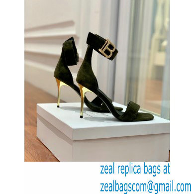 Balmain Heel 9.5cm Rudie Sandals Suede Dark Green 2022