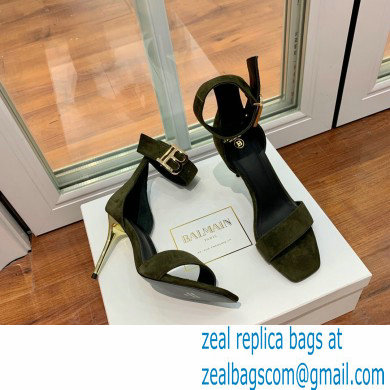 Balmain Heel 9.5cm Rudie Sandals Suede Dark Green 2022