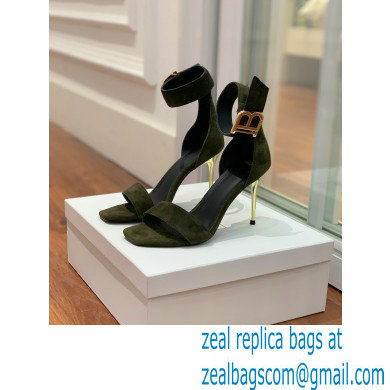 Balmain Heel 9.5cm Rudie Sandals Suede Dark Green 2022