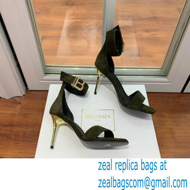 Balmain Heel 9.5cm Rudie Sandals Suede Dark Green 2022 - Click Image to Close