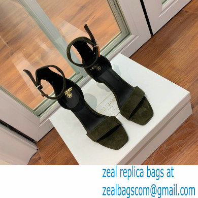 Balmain Heel 9.5cm Rudie Sandals Suede Dark Green 2022