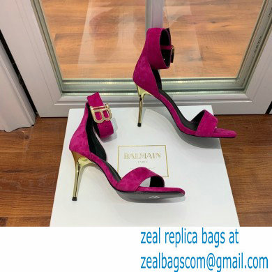 Balmain Heel 9.5cm Rudie Sandals Suede Fuchsia 2022 - Click Image to Close