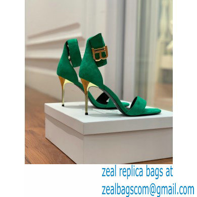 Balmain Heel 9.5cm Rudie Sandals Suede Green 2022