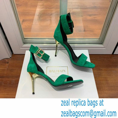 Balmain Heel 9.5cm Rudie Sandals Suede Green 2022