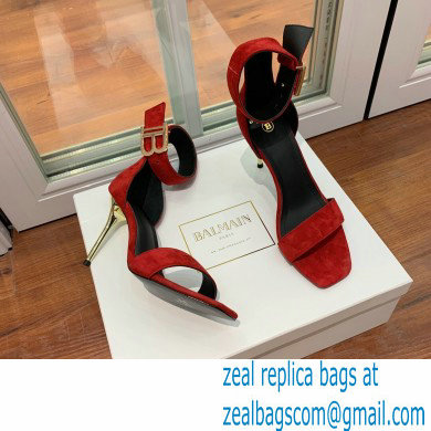 Balmain Heel 9.5cm Rudie Sandals Suede Red 2022 - Click Image to Close