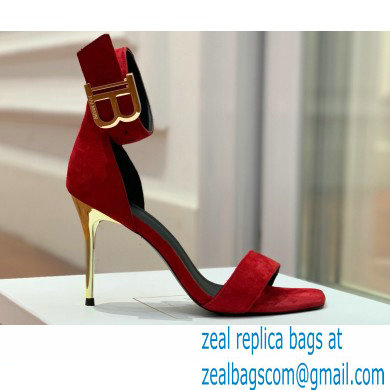 Balmain Heel 9.5cm Rudie Sandals Suede Red 2022