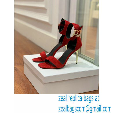 Balmain Heel 9.5cm Rudie Sandals Suede Red 2022