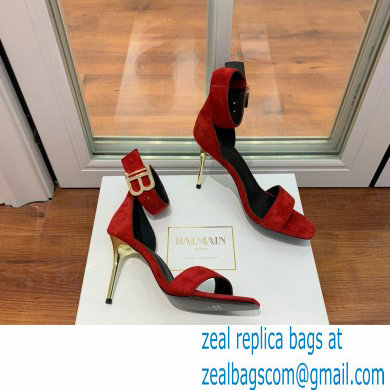 Balmain Heel 9.5cm Rudie Sandals Suede Red 2022 - Click Image to Close