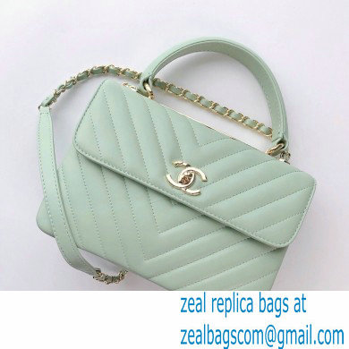 Chanel Chevron Trendy CC Small Flap Top Handle Bag A92236 green with gold hardware