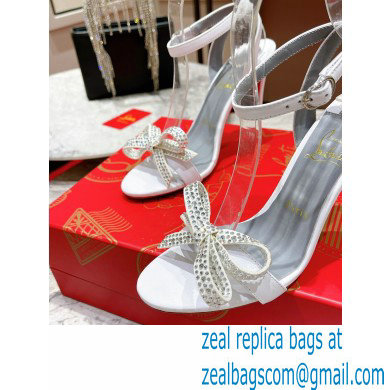 Christian Louboutin Heel 10cm Jewel Queen crystal-embellished bow Sandals White - Click Image to Close