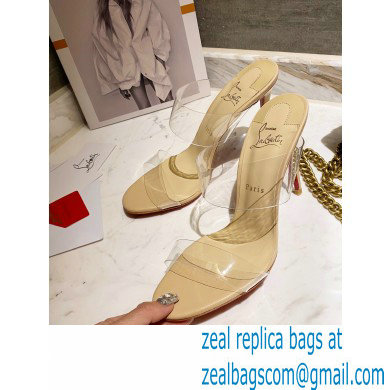 Christian Louboutin Heel 10cm Just Nothing Transparent PVC Mules Slider Sandals Beige - Click Image to Close