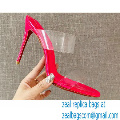 Christian Louboutin Heel 10cm Just Nothing Transparent PVC Mules Slider Sandals Fuchsia - Click Image to Close