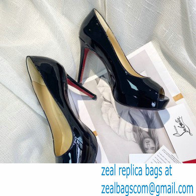 Christian Louboutin Heel 10cm New Very Prive Patent Leather Platform Peep-toe Pumps Black