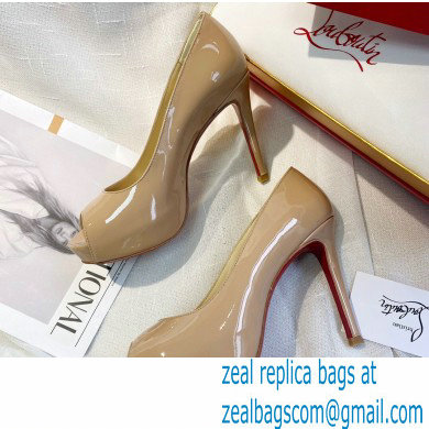 Christian Louboutin Heel 10cm New Very Prive Patent Leather Platform Peep-toe Pumps Nude