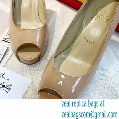 Christian Louboutin Heel 10cm New Very Prive Patent Leather Platform Peep-toe Pumps Nude